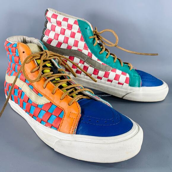 VANS Size 10 50th Anniversary Multi Color Checkered Leather High Top Sneakers